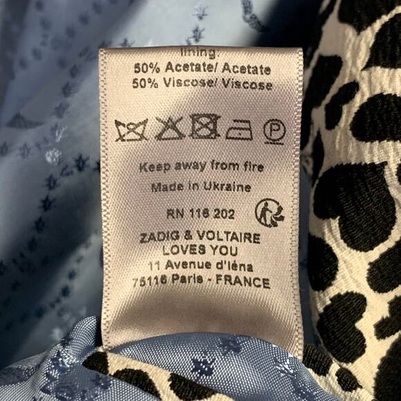 ZADIG & VOLTAIRE Size M Black White Crepe Heart Single Button Jacket Blazer - Picture 9 of 9